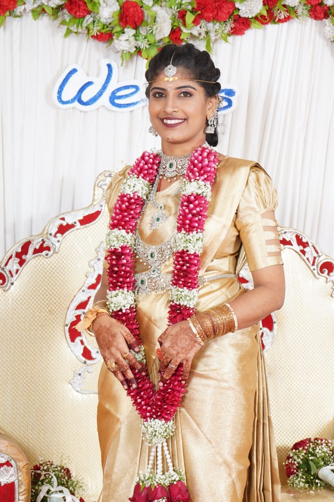 Grand Wedding Stage Gold Silk Saree Bride