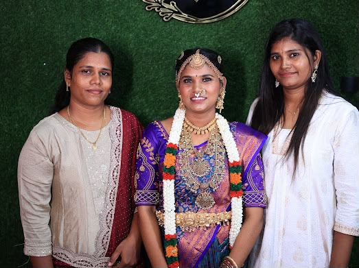 Student & Mentor Pose with Royal Blue Silk Saree Model